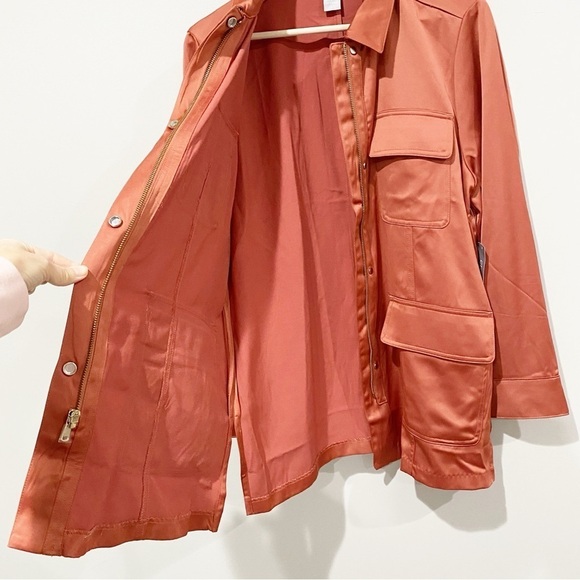 CHICO’S Satin Utility Explorer Jacket Long Sleeve Desert Red NEW Size 2 US 12/14 - Picture 8 of 16